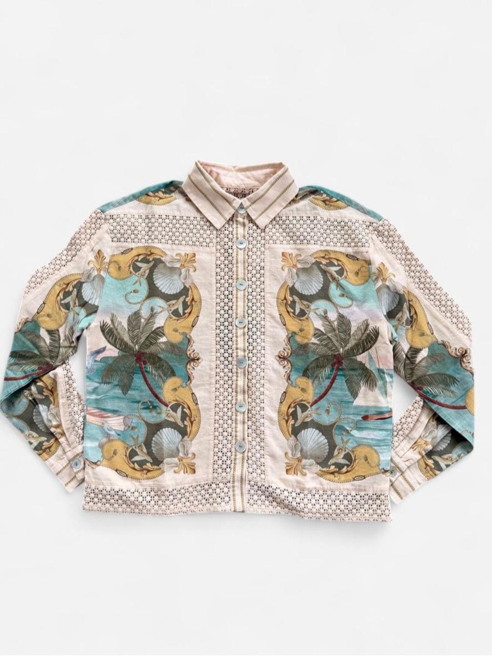 NWT FARM RIO Sand Royal Sea Crochet Shirt - Picture 4 of 14